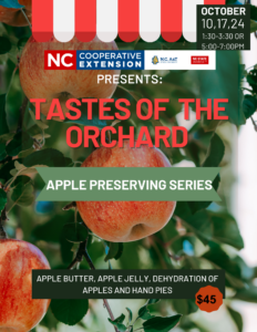 Taste of the Orchard apple preserving series with apple tree and 3 apples NC state ext logo