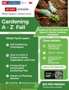 Gardening A - Z Fall Join Us for a Beginning Gardening Course! Discover the essentials of successful gardening in this hands-on, beginner-friendly series. Topics will include: Fall gardening techniques How to Grow & Preserve Herbs, Vegetables, and Fruit Composting & Sustainable Gardening Tips Hands on Planting session And much more! Class Schedule: Saturdays | 9:00 AM – 11:00 AM July 12 – September 20, 2025 (No class on August 30, 2025)