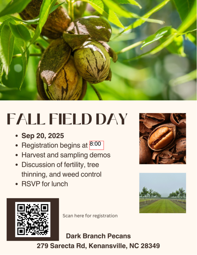 Field day September 20, 2025 at Dark Branch Pecans 279 Sarecta Rd Kenansville, NC 28349 with 1.5 hours of x credit